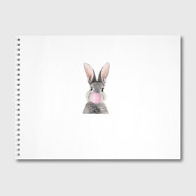 Альбом для рисования с принтом Заяц в Новосибирске, 100% бумага
 | матовая бумага, плотность 200 мг. | Тематика изображения на принте: бабл гам.милый заяц | животное | зайка | зая | заяц | кролик | с жевачкой