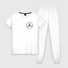 Женская пижама хлопок с принтом Mercedes logo в Новосибирске, 100% хлопок | брюки и футболка прямого кроя, без карманов, на брюках мягкая резинка на поясе и по низу штанин | benz | logo | mercedes | mercedes benz