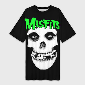 Платье-футболка 3D с принтом Misfits в Новосибирске,  |  | clash | cure | horror | linkin park | misfits | punk | punkrock | ramones | корольишут | панкрок
