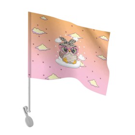 Флаг для автомобиля с принтом Милая сова на облачках в Новосибирске, 100% полиэстер | Размер: 30*21 см | девочка | милашка | милая | милая сова | облака | облачка | сова | сова в очках | сова девочка | совенок | совушка