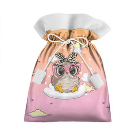 Подарочный 3D мешок с принтом Милая сова на облачках в Новосибирске, 100% полиэстер | Размер: 29*39 см | Тематика изображения на принте: девочка | милашка | милая | милая сова | облака | облачка | сова | сова в очках | сова девочка | совенок | совушка