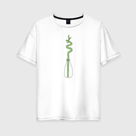 Женская футболка хлопок Oversize с принтом Бамбук в Новосибирске, 100% хлопок | свободный крой, круглый ворот, спущенный рукав, длина до линии бедер
 | бутылка | домашние растения | зеленый | панда | растения | суккуленты | цветы | чистый | экологический | экология