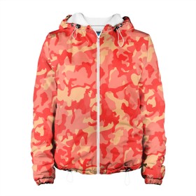 Женская куртка 3D с принтом Оранжевый камуфляж в Новосибирске, ткань верха — 100% полиэстер, подклад — флис | прямой крой, подол и капюшон оформлены резинкой с фиксаторами, два кармана без застежек по бокам, один большой потайной карман на груди. Карман на груди застегивается на липучку | camouflage | camuflage | kamouflage | orange | pink | абстракция | камуфляж | комуфляж | оранжевый | пятна | розовый
