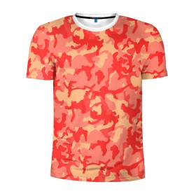 Мужская футболка 3D спортивная с принтом Оранжевый камуфляж в Новосибирске, 100% полиэстер с улучшенными характеристиками | приталенный силуэт, круглая горловина, широкие плечи, сужается к линии бедра | Тематика изображения на принте: camouflage | camuflage | kamouflage | orange | pink | абстракция | камуфляж | комуфляж | оранжевый | пятна | розовый