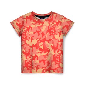 Детская футболка 3D с принтом Оранжевый камуфляж в Новосибирске, 100% гипоаллергенный полиэфир | прямой крой, круглый вырез горловины, длина до линии бедер, чуть спущенное плечо, ткань немного тянется | camouflage | camuflage | kamouflage | orange | pink | абстракция | камуфляж | комуфляж | оранжевый | пятна | розовый