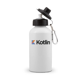 Бутылка спортивная с принтом Kotlin в Новосибирске, металл | емкость — 500 мл, в комплекте две пластиковые крышки и карабин для крепления | Тематика изображения на принте: kotlin | котлин