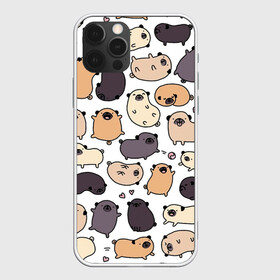 Чехол для iPhone 12 Pro с принтом Милые мопсы в Новосибирске, силикон | область печати: задняя сторона чехла, без боковых панелей | кремовый | мопс | мопсы | рыжий | серый | собака | черный