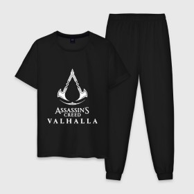 Мужская пижама хлопок с принтом Assassin’s Creed Valhalla в Новосибирске, 100% хлопок | брюки и футболка прямого кроя, без карманов, на брюках мягкая резинка на поясе и по низу штанин
 | Тематика изображения на принте: 