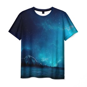 Мужская футболка 3D с принтом Ночное поле в Новосибирске, 100% полиэфир | прямой крой, круглый вырез горловины, длина до линии бедер | Тематика изображения на принте: горы | звёздное небо | небо | ночь | облака | поле