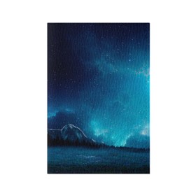 Обложка для паспорта матовая кожа с принтом Ночное поле в Новосибирске, натуральная матовая кожа | размер 19,3 х 13,7 см; прозрачные пластиковые крепления | горы | звёздное небо | небо | ночь | облака | поле