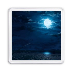 Магнит 55*55 с принтом Ночное поле в Новосибирске, Пластик | Размер: 65*65 мм; Размер печати: 55*55 мм | Тематика изображения на принте: луна | небо | ночь | облака | поле
