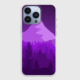 Чехол для iPhone 13 Pro с принтом Ночные горы в Новосибирске,  |  | горы | звёздное небо | звёзды | лес | небо | ночь | фиолетовый