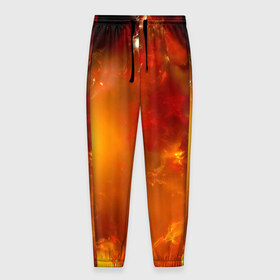 Мужские брюки 3D с принтом Солнечное облако в Новосибирске, 100% полиэстер | манжеты по низу, эластичный пояс регулируется шнурком, по бокам два кармана без застежек, внутренняя часть кармана из мелкой сетки | звёзды | космос | огонь | оранжевый | супер новая | туманность