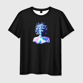 Мужская футболка 3D с принтом WAPORWAVE в Новосибирске, 100% полиэфир | прямой крой, круглый вырез горловины, длина до линии бедер | Тематика изображения на принте: waporwave | блеск | голография | медуза