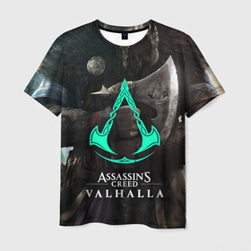 Мужская футболка 3D с принтом ASSASSINS CREED VALHALLA в Новосибирске, 100% полиэфир | прямой крой, круглый вырез горловины, длина до линии бедер | Тематика изображения на принте: s creed | ассасин | ассасин крид. | скандинавия