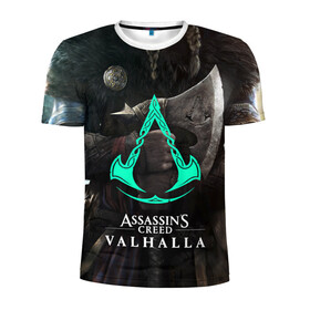 Мужская футболка 3D спортивная с принтом ASSASSINS CREED VALHALLA в Новосибирске, 100% полиэстер с улучшенными характеристиками | приталенный силуэт, круглая горловина, широкие плечи, сужается к линии бедра | s creed | ассасин | ассасин крид. | скандинавия