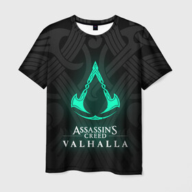 Мужская футболка 3D с принтом ASSASSINS CREED VALHALLA в Новосибирске, 100% полиэфир | прямой крой, круглый вырез горловины, длина до линии бедер | s creed | ассасин | ассасин крид. | скандинавия