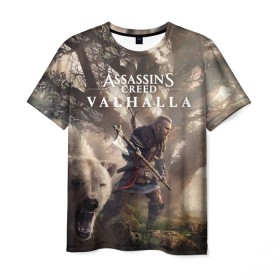 Мужская футболка 3D с принтом Assassin’s Creed Valhalla в Новосибирске, 100% полиэфир | прямой крой, круглый вырез горловины, длина до линии бедер | action | creed | eivor | rpg | ubisoft | valhalla | viking | vikings | англия | ассасин | ассасина | вальгалла | викинг | викинги | кредо | эйвор