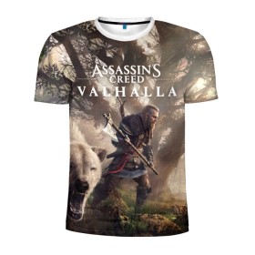 Мужская футболка 3D спортивная с принтом Assassin’s Creed Valhalla в Новосибирске, 100% полиэстер с улучшенными характеристиками | приталенный силуэт, круглая горловина, широкие плечи, сужается к линии бедра | action | creed | eivor | rpg | ubisoft | valhalla | viking | vikings | англия | ассасин | ассасина | вальгалла | викинг | викинги | кредо | эйвор
