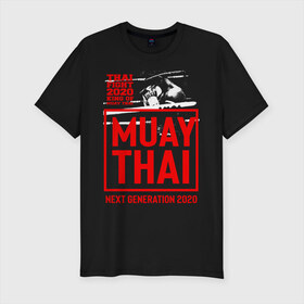Мужская футболка хлопок Slim с принтом MUAY THAI в Новосибирске, 92% хлопок, 8% лайкра | приталенный силуэт, круглый вырез ворота, длина до линии бедра, короткий рукав | boxing | fight | kickboxing | mma | muay thai | боец | бокс | мма | муай тай | тайский бокс