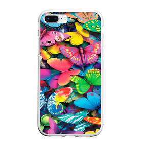 Чехол для iPhone 7Plus/8 Plus матовый с принтом Радужный рой в Новосибирске, Силикон | Область печати: задняя сторона чехла, без боковых панелей | бабочка | бабочки | белый | бирюзовый | зеленый | красный | розовый | серый | синий | фиолетовый | яркий цвет
