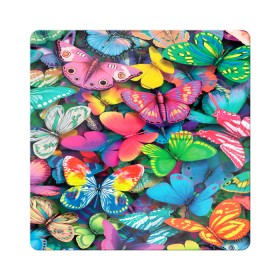 Магнит виниловый Квадрат с принтом Радужный рой в Новосибирске, полимерный материал с магнитным слоем | размер 9*9 см, закругленные углы | бабочка | бабочки | белый | бирюзовый | зеленый | красный | розовый | серый | синий | фиолетовый | яркий цвет