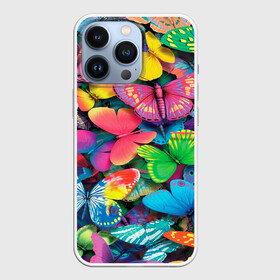 Чехол для iPhone 13 Pro с принтом Радужный рой в Новосибирске,  |  | бабочка | бабочки | белый | бирюзовый | зеленый | красный | розовый | серый | синий | фиолетовый | яркий цвет
