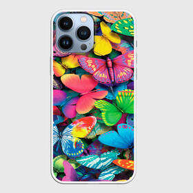 Чехол для iPhone 13 Pro Max с принтом Радужный рой в Новосибирске,  |  | бабочка | бабочки | белый | бирюзовый | зеленый | красный | розовый | серый | синий | фиолетовый | яркий цвет