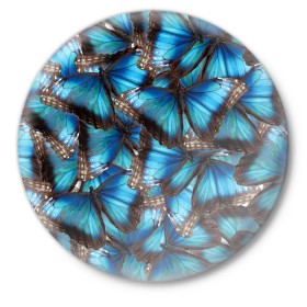 Значок с принтом Небесный рой в Новосибирске,  металл | круглая форма, металлическая застежка в виде булавки | бабочка | бабочки | белый | синий | черный | яркий цвет
