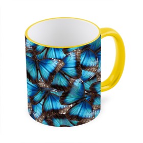 Кружка с принтом Небесный рой в Новосибирске, керамика | ёмкость 330 мл | бабочка | бабочки | белый | синий | черный | яркий цвет