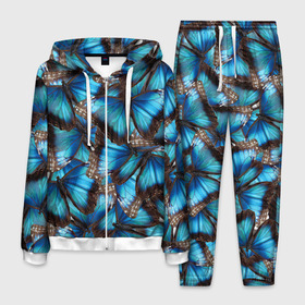 Мужской костюм 3D с принтом Небесный рой в Новосибирске, 100% полиэстер | Манжеты и пояс оформлены тканевой резинкой, двухслойный капюшон со шнурком для регулировки, карманы спереди | бабочка | бабочки | белый | синий | черный | яркий цвет