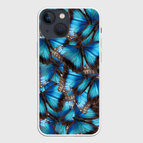 Чехол для iPhone 13 mini с принтом Небесный рой в Новосибирске,  |  | бабочка | бабочки | белый | синий | черный | яркий цвет