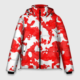 Мужская зимняя куртка 3D с принтом Красно-белая в Новосибирске, верх — 100% полиэстер; подкладка — 100% полиэстер; утеплитель — 100% полиэстер | длина ниже бедра, свободный силуэт Оверсайз. Есть воротник-стойка, отстегивающийся капюшон и ветрозащитная планка. 

Боковые карманы с листочкой на кнопках и внутренний карман на молнии. | городской камуфляж | подарок мужчине | подарок на 23 февраля | подарок на день защитника отечества | подарок на день рождения | подарок парню | спартак москва | фк спартак