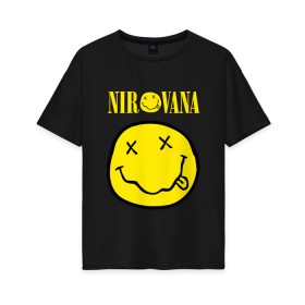 Женская футболка хлопок Oversize с принтом NIRVANA в Новосибирске, 100% хлопок | свободный крой, круглый ворот, спущенный рукав, длина до линии бедер
 | nirvana | nirvana smells | nirvana smells like | teen spirit | курт кобейн | нирвана | нирвана песни.