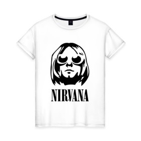 Женская футболка хлопок с принтом NIRVANA в Новосибирске, 100% хлопок | прямой крой, круглый вырез горловины, длина до линии бедер, слегка спущенное плечо | nirvana | nirvana smells | nirvana smells like | teen spirit | курт кобейн | нирвана | нирвана песни.