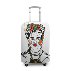 Чехол для чемодана 3D с принтом Фрида Кало  в Новосибирске, 86% полиэфир, 14% спандекс | двустороннее нанесение принта, прорези для ручек и колес | Тематика изображения на принте: кало | картинки | популярные | прикольные | фрида | цветы | человек