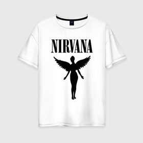 Женская футболка хлопок Oversize с принтом NIRVANA в Новосибирске, 100% хлопок | свободный крой, круглый ворот, спущенный рукав, длина до линии бедер
 | nirvana | nirvana smells | nirvana smells like | teen spirit | курт кобейн | нирвана | нирвана песни.