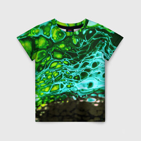 Детская футболка 3D с принтом Кислотные разводы краски в Новосибирске, 100% гипоаллергенный полиэфир | прямой крой, круглый вырез горловины, длина до линии бедер, чуть спущенное плечо, ткань немного тянется | doodling | pattern | textures | tiles | абстракция | бирюзовый | градиент | детали | дудлинг | зеленый | капли | кислота | кляксы | коллаж | коричневый | краска | микс | паттерны | полоски | пятна | салатный | смесь