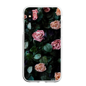 Чехол для iPhone XS Max матовый с принтом PINK ROSES в Новосибирске, Силикон | Область печати: задняя сторона чехла, без боковых панелей | листья | растения | розовые | розы | цветы