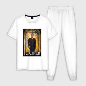 Мужская пижама хлопок с принтом Lucifer в Новосибирске, 100% хлопок | брюки и футболка прямого кроя, без карманов, на брюках мягкая резинка на поясе и по низу штанин
 | 