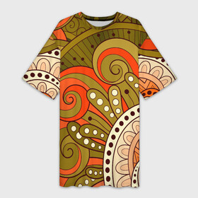 Платье-футболка 3D с принтом Детский оранжево болотный в Новосибирске,  |  | doodling | pattern | textures | tiles | абстракция | белый | болотный | детский | дудл | дудлинг | завихрение | зеленый | линия | оранжевый | паттерны | спираль | тайлы | текстуры | точка | узор | фон