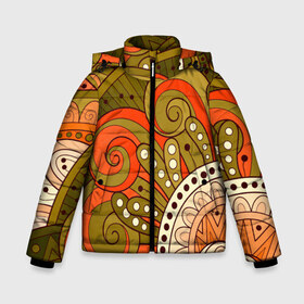 Зимняя куртка для мальчиков 3D с принтом Детский оранжево-болотный в Новосибирске, ткань верха — 100% полиэстер; подклад — 100% полиэстер, утеплитель — 100% полиэстер | длина ниже бедра, удлиненная спинка, воротник стойка и отстегивающийся капюшон. Есть боковые карманы с листочкой на кнопках, утяжки по низу изделия и внутренний карман на молнии. 

Предусмотрены светоотражающий принт на спинке, радужный светоотражающий элемент на пуллере молнии и на резинке для утяжки | doodling | pattern | textures | tiles | абстракция | белый | болотный | детский | дудл | дудлинг | завихрение | зеленый | линия | оранжевый | паттерны | спираль | тайлы | текстуры | точка | узор | фон