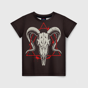 Детская футболка 3D с принтом Культ в Новосибирске, 100% гипоаллергенный полиэфир | прямой крой, круглый вырез горловины, длина до линии бедер, чуть спущенное плечо, ткань немного тянется | demon | devil | fashion | goat | hell | horror | monster | satan | skull | style | ад | демон | дьявол | козёл | мода | монстр | сатана | стиль | ужас | череп