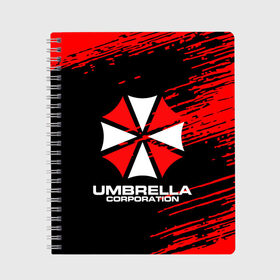 Тетрадь с принтом Umbrella Corporation в Новосибирске, 100% бумага | 48 листов, плотность листов — 60 г/м2, плотность картонной обложки — 250 г/м2. Листы скреплены сбоку удобной пружинной спиралью. Уголки страниц и обложки скругленные. Цвет линий — светло-серый
 | resident evil | umbrella corporation | амбрелла | амбрелла корпорейшн | вирус | вымышленная военная и фармацевтическая корпорация | игра | умбрелла