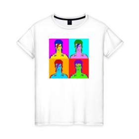 Женская футболка хлопок с принтом Боуи поп-арт в Новосибирске, 100% хлопок | прямой крой, круглый вырез горловины, длина до линии бедер, слегка спущенное плечо | bowie | david bowie | pop art | боуи | дэвид боуи | поп арт