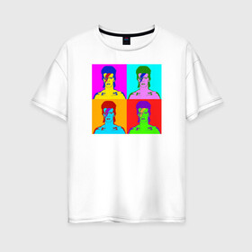 Женская футболка хлопок Oversize с принтом Боуи поп-арт в Новосибирске, 100% хлопок | свободный крой, круглый ворот, спущенный рукав, длина до линии бедер
 | bowie | david bowie | pop art | боуи | дэвид боуи | поп арт