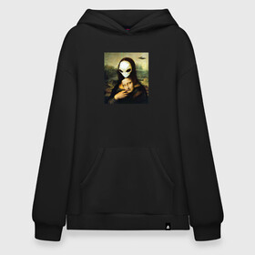 Худи SuperOversize хлопок с принтом Mona Lisa в Новосибирске, 70% хлопок, 30% полиэстер, мягкий начес внутри | карман-кенгуру, эластичная резинка на манжетах и по нижней кромке, двухслойный капюшон
 | alien | da | gioconda | la | leonardo | lisa | mona | renaissance | smile | ufo | vinci | винчи | да | джоконда | инопланетянин | леонардо | лиза | мона | нло | ренессанс | улыбка