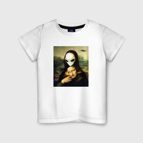Детская футболка хлопок с принтом Mona Lisa в Новосибирске, 100% хлопок | круглый вырез горловины, полуприлегающий силуэт, длина до линии бедер | alien | da | gioconda | la | leonardo | lisa | mona | renaissance | smile | ufo | vinci | винчи | да | джоконда | инопланетянин | леонардо | лиза | мона | нло | ренессанс | улыбка