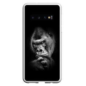 Чехол для Samsung Galaxy S10 с принтом Ruanda в Новосибирске, Силикон | Область печати: задняя сторона чехла, без боковых панелей | eyes | gorilla | muzzle | nostrils | paw | ruanda | view | взгляд | глаза | горилла | животные | лапа | ноздри | руанда