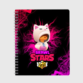 Тетрадь с принтом LEON CAT BRAWL STARS в Новосибирске, 100% бумага | 48 листов, плотность листов — 60 г/м2, плотность картонной обложки — 250 г/м2. Листы скреплены сбоку удобной пружинной спиралью. Уголки страниц и обложки скругленные. Цвет линий — светло-серый
 | Тематика изображения на принте: bea | brawl | brawl stars | carl | cat | cтарс | leon | poco | shelly | spike | stars | unicorn | беа | бравл | девочке | единорог | игра | игры | кот | котик | кошка | леон | поко | розовая | спайк | цветы | шелли